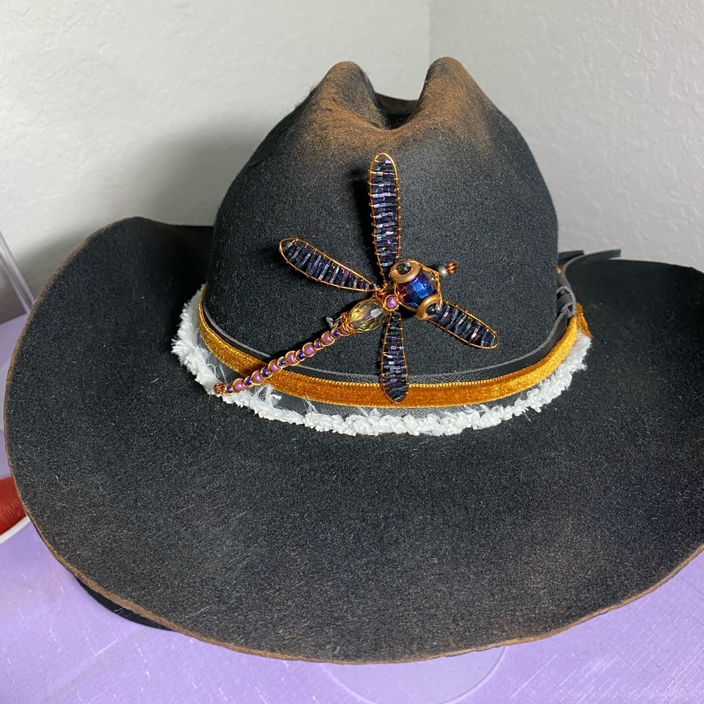 Nordstrom Black Felt Hat with Dragonfly Detail